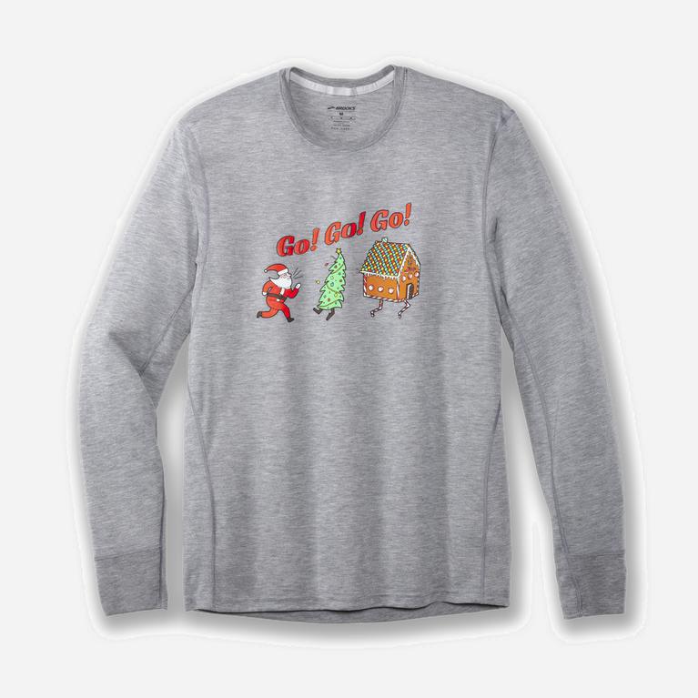 Pánske Brooks Run Merry - Bežecká Košeľa S Dlhým Rukávom - Siva (83059-FXCP)